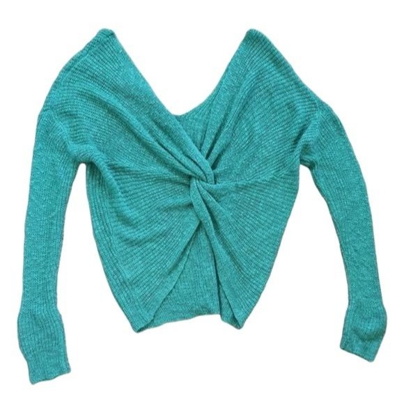 Moon & Madison Green Off The Shoulder Twist Front Sweater - Picture 1 of 10